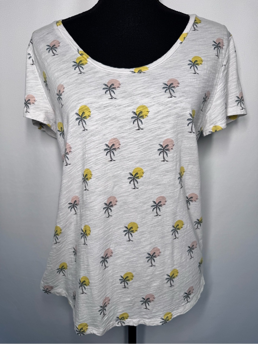 💜3/$15 LOFT Outlet Palm Tree Sunset Sun Graphic Tee Scoop Neck White - M